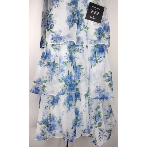 Lulus NWT Cultivate Crushes White Floral Print Tiered Ruffled Midi Dress XSMALL - Picture 7 of 11
